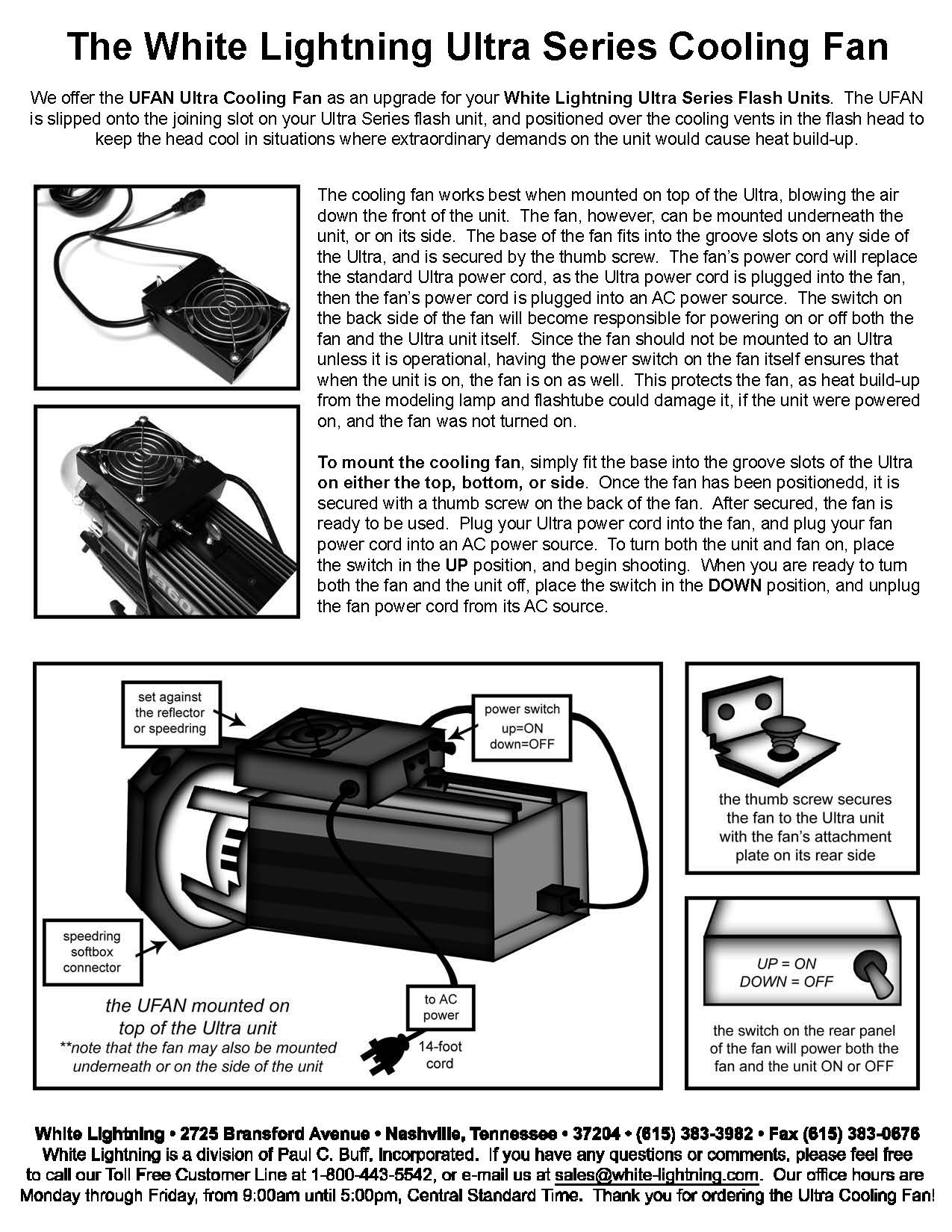 White Lightning Ultra Series Cooling Fan Instructions